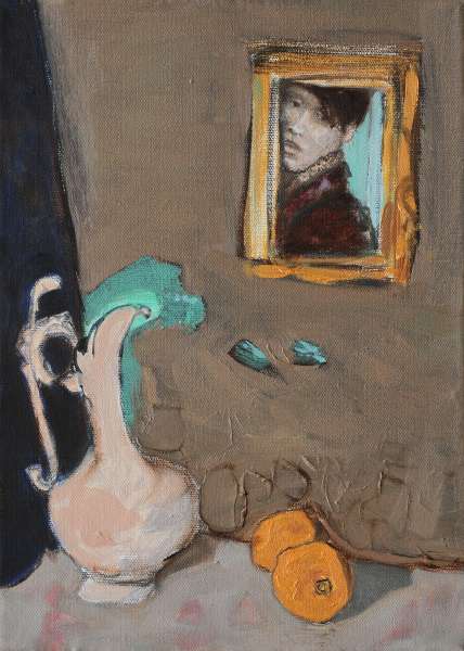 Nature morte au miroir - 4F(33x24) - huile sur toile